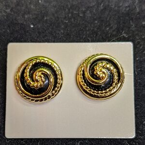 AVON Vntg Color Collections Earrings, Changable Cabochon, Pierced, Gold-tone NOS